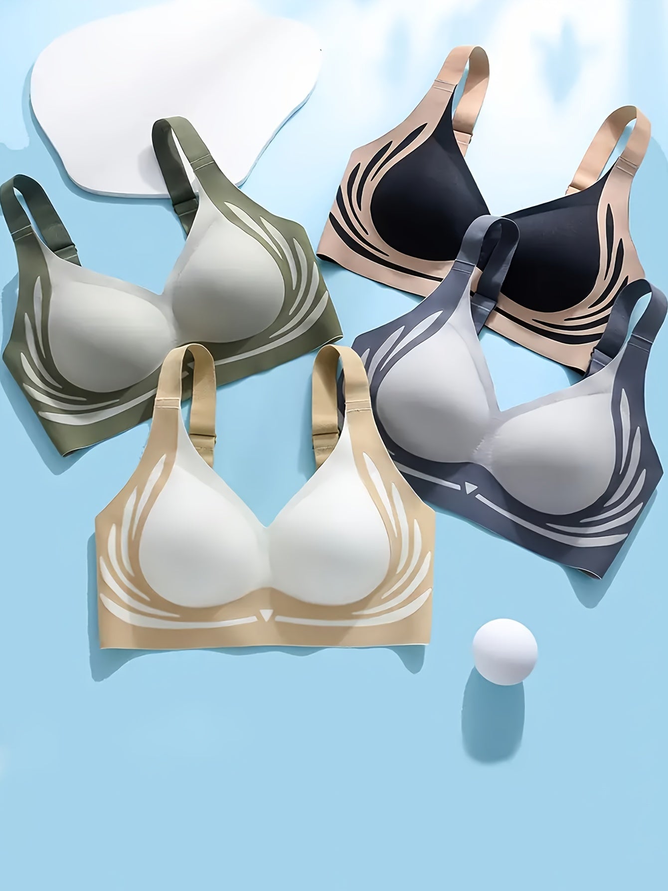 Women's Wireless Push Up Bras with 4 Color Blocks, Sporty and Comfortable