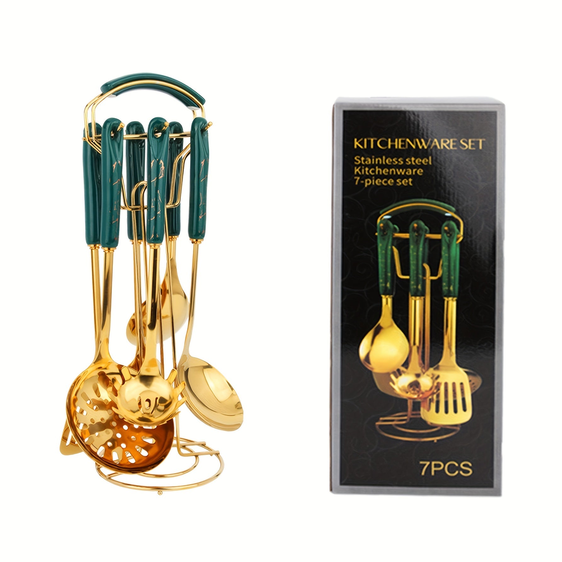 Nordic Stainless Steel Kitchen Utensil Set with Ceramic Handles, 7 Pieces