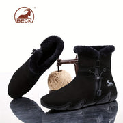 Women's Leather Winter Snow Boots with Fluffy Side Zipper and Warm Lining
