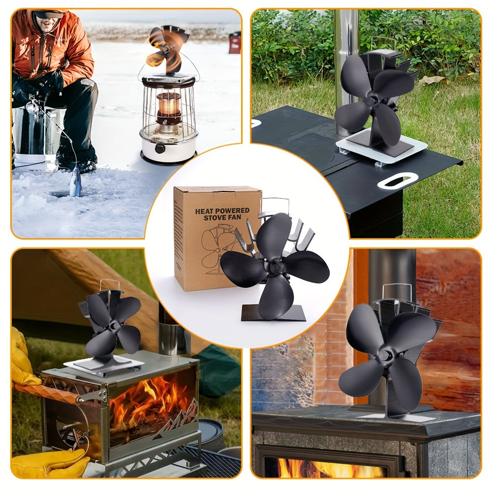Silent 4-Blade Heat Powered Stove Fan for Wood and Fireplace Heating