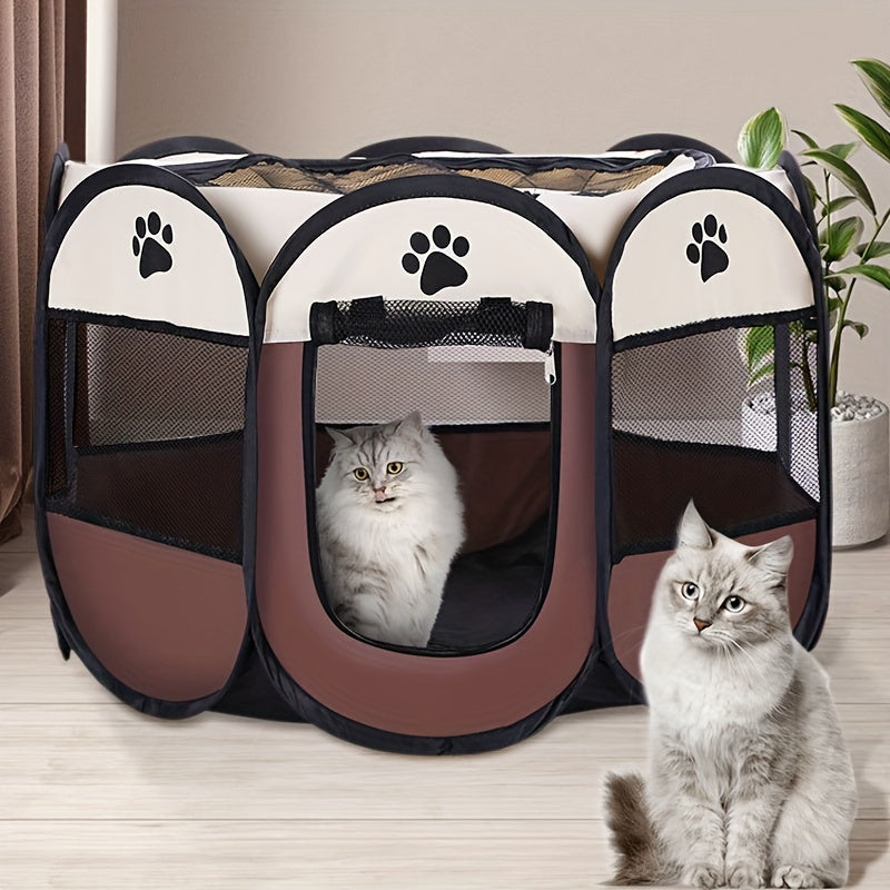 Foldable Pet Playpen with Carrying Case and Travel Bowl Water-Resistant Shade Cover for Indoor Outdoor Use