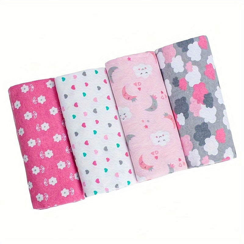 Set of Four Soft Flannel Swaddle Blankets for Babies in Assorted Colors