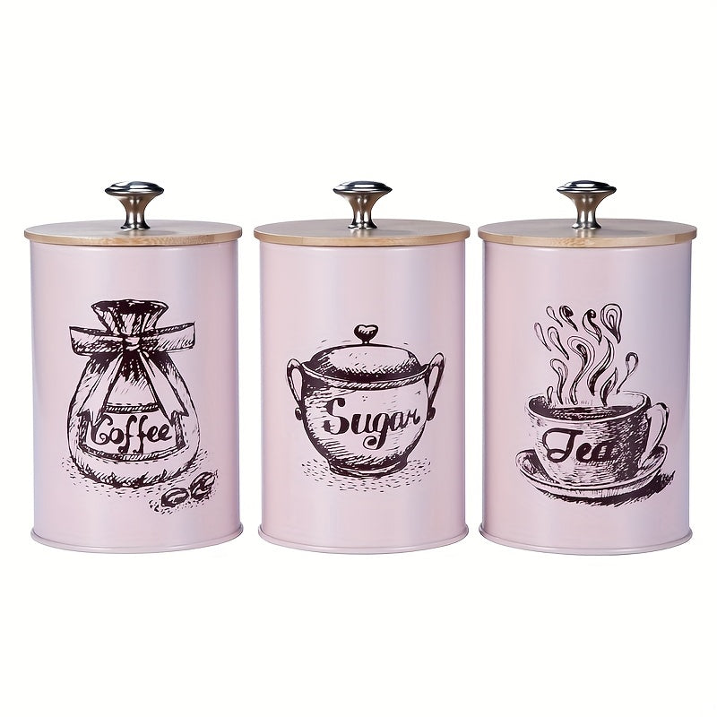 Set of 3 Round Bamboo Lid Storage Containers Reusable Multipurpose Kitchen Organizer