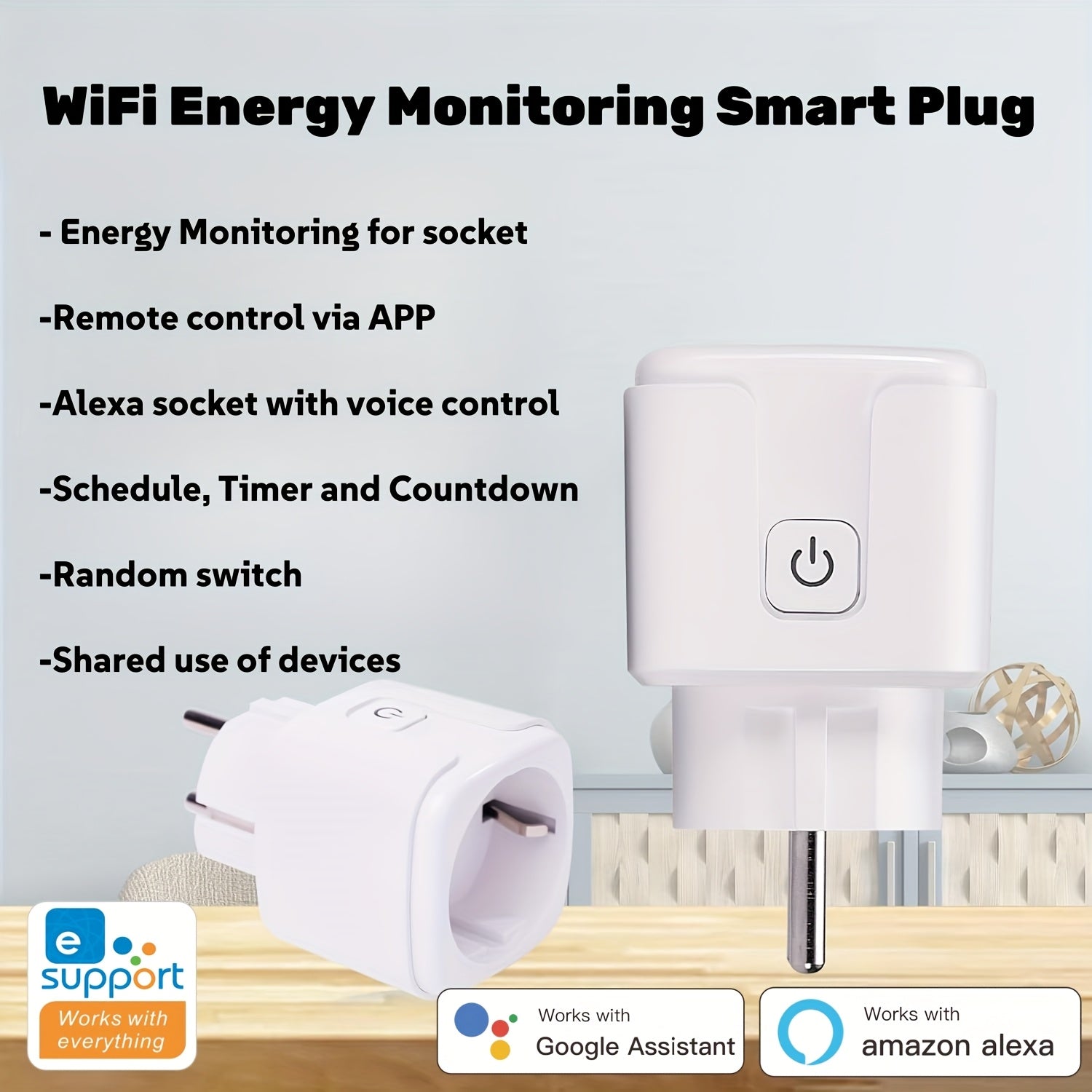 Enchufe inteligente Wi-Fi de estándar europeo con compatibilidad con Alexa