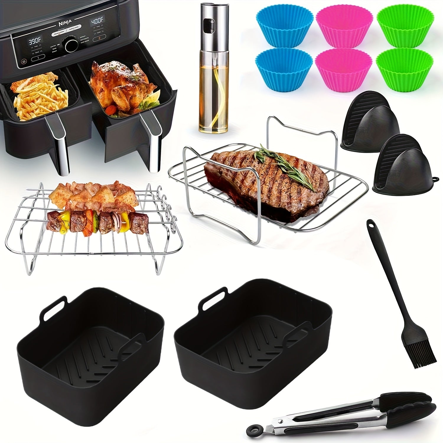 Ninja Dual Zone Air Fryer pishirish uchun metall plastinalar va idishlar