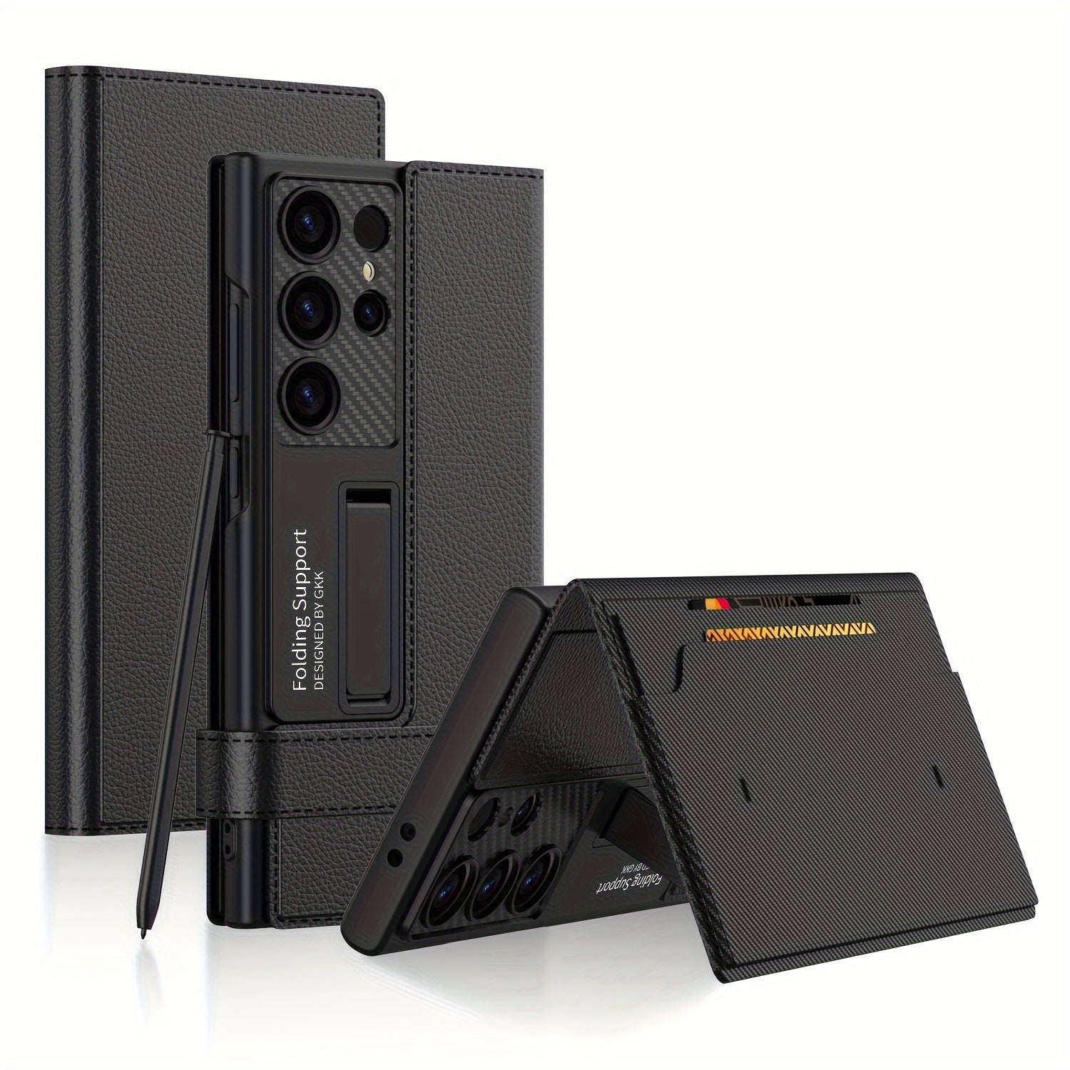 Leatherette Phone Case with Carbon Fiber Pattern for Samsung S24 Ultra Plus Card Storage Anti-Fall Protection