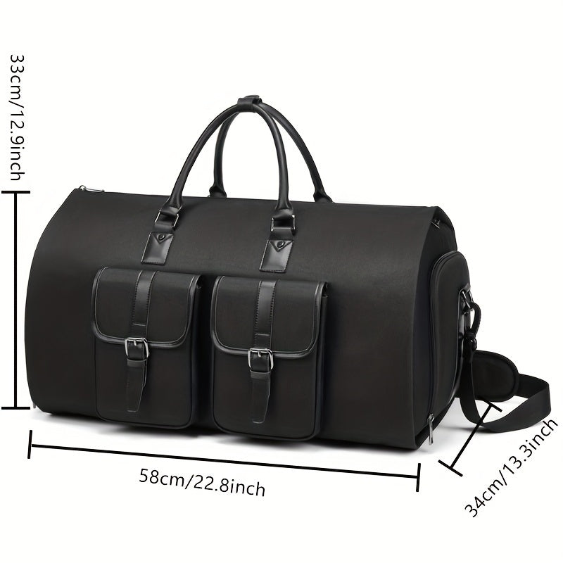 Large Capacity Black Polyester Travel Bag for Business Trips and Overnight Carry-On