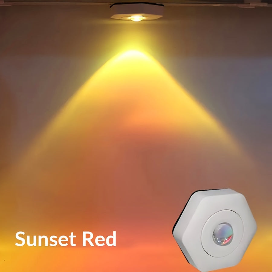White Hexagonal Sunset Red LED Projection Lamp Dimmable Battery Powered for Cabinet Wall Lighting