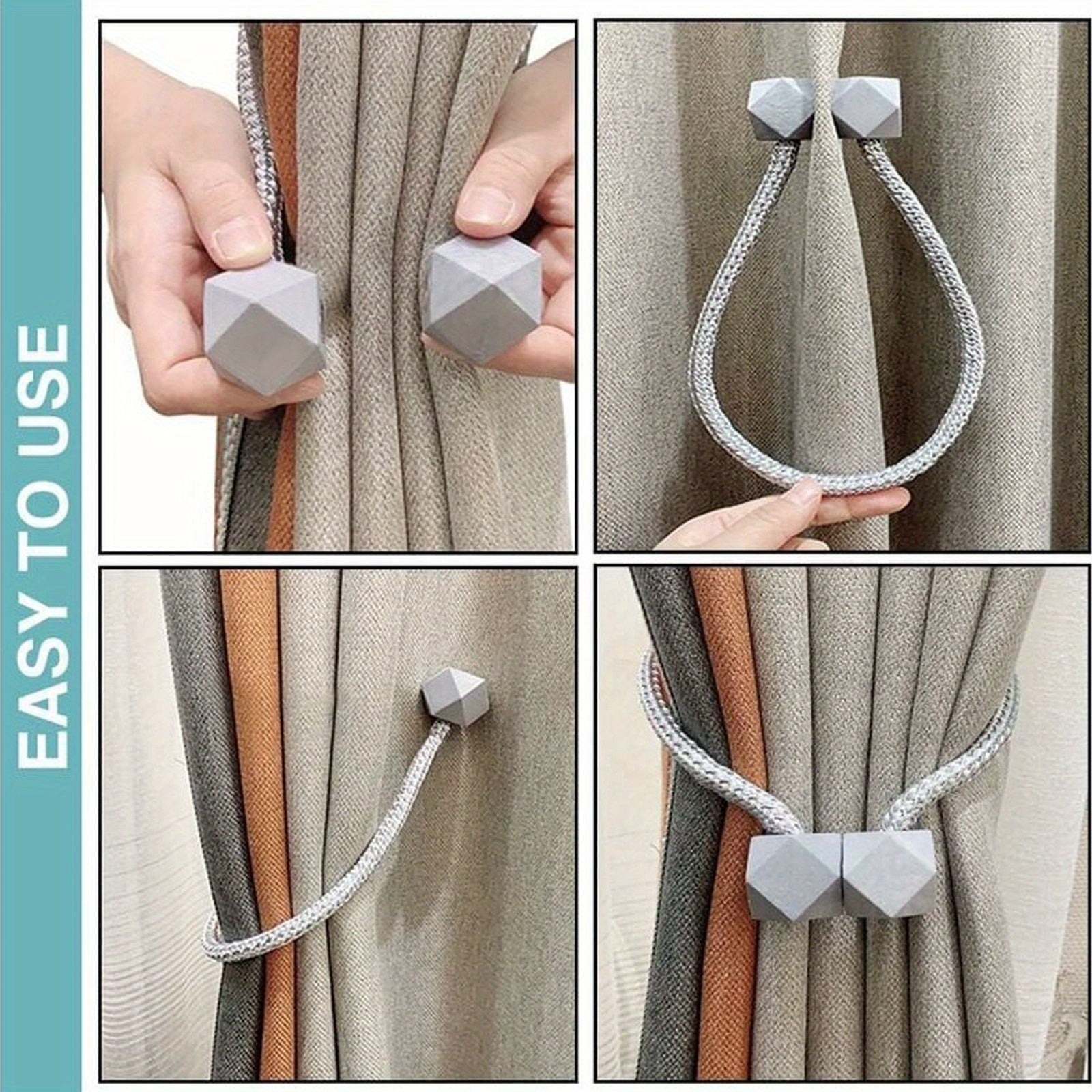 Cube Magnetic Curtain Tiebacks Set 4 Pieces Thick Rope Holdbacks for Bedroom Living Room