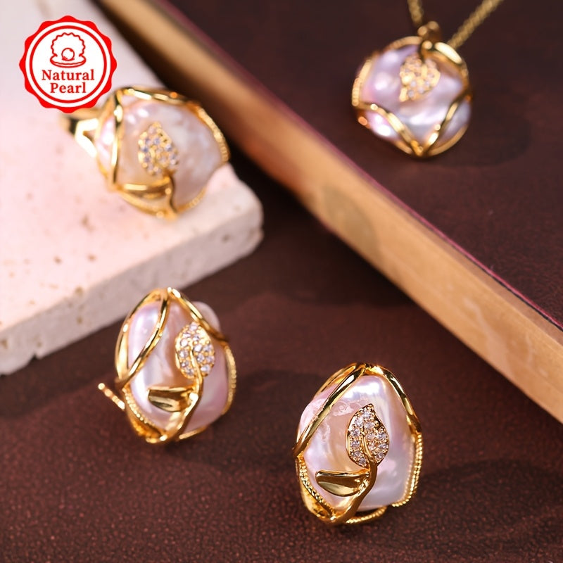 Women's Jewelry Set with Freshwater Pearl Pendant Earrings and Ring