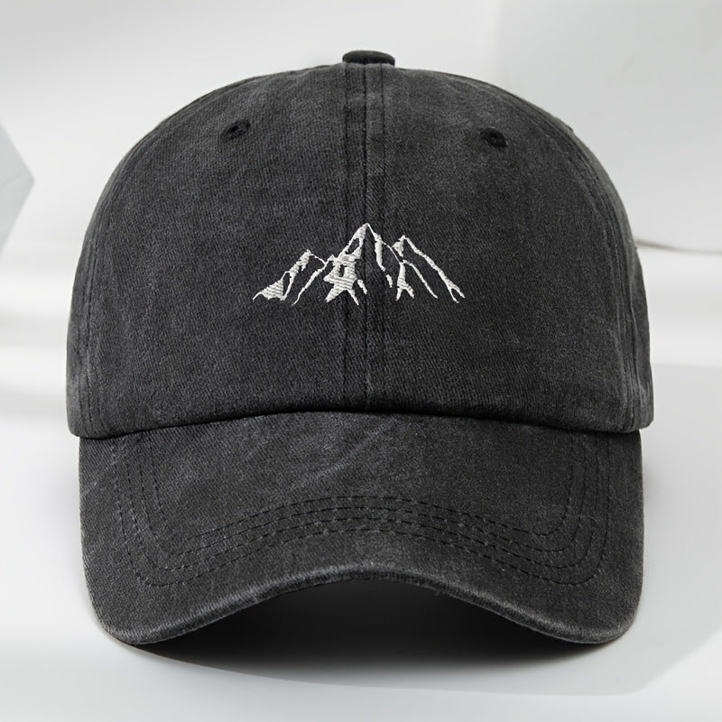 Unisex Polyester Baseball Cap with Embroidered Mountain Peak Adjustable Breathable Outdoor Hat