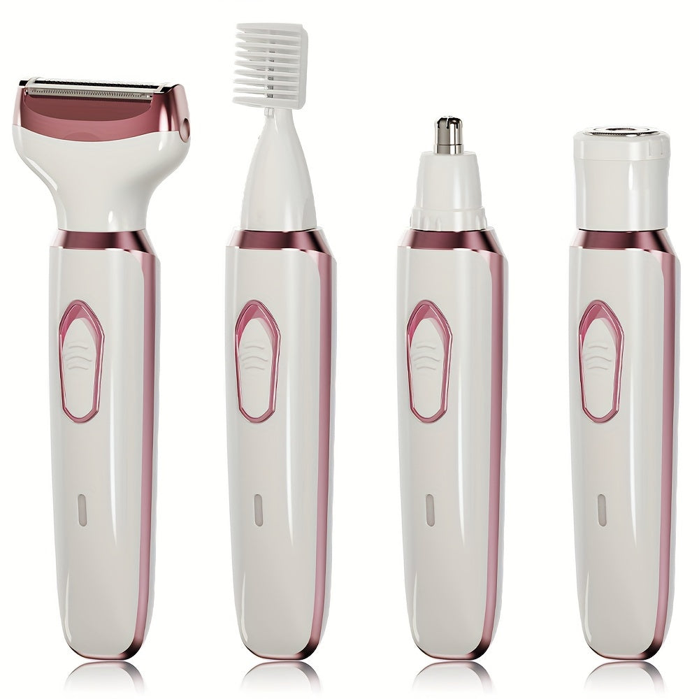 Women Electric Razor 4-in-1 Rechargeable Wet Dry Painless Grooming Face Nose Legs Underarm Bikini