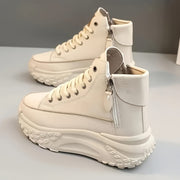 Women's Casual Athletic Sneakers Lace-Up, Mid-Top, Solid Colors
