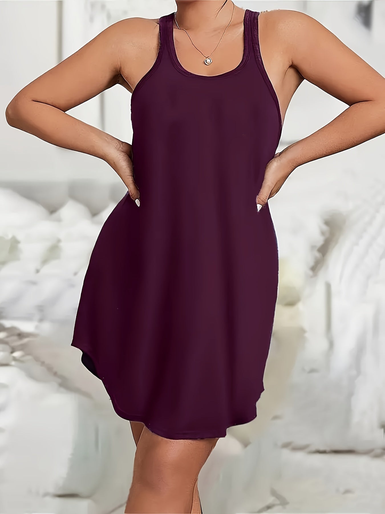 Women's Plus Size Lounge Dress Set Solid Tank Sleepwear 3 Piece