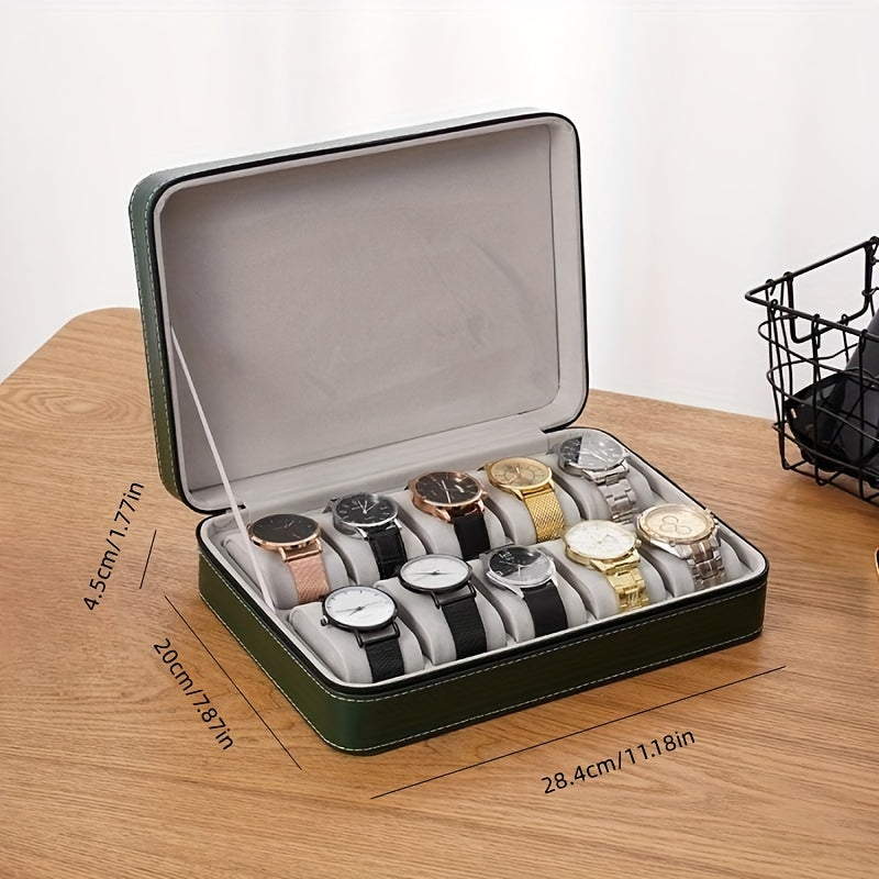 Caja de exhibición para reloj cuadrado con cuero PU verde y cierre de tapa abatible