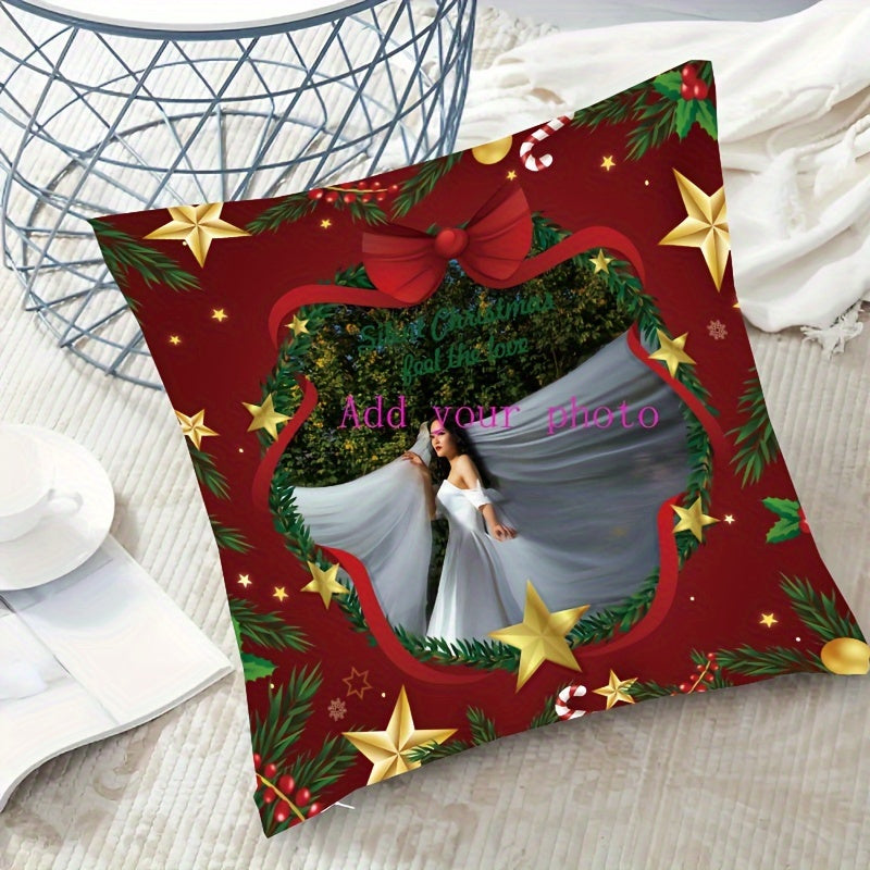 Personalized Christmas Photo Pillow with Double-Sided Design for Pets and Family