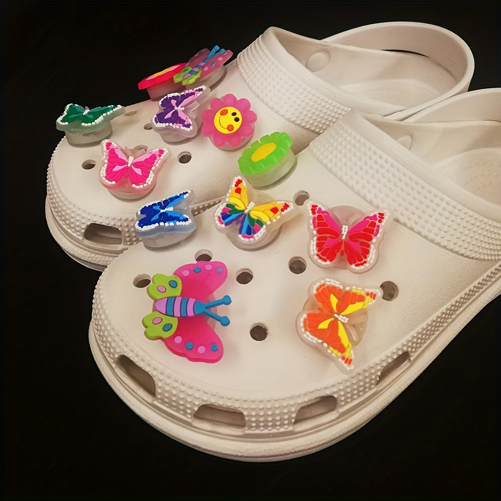 Qizlar va ayollar uchun LED shablamli kapalak va quyosh gul poyafzal bezaklari 2 dona rang-barang yoritgichli charm