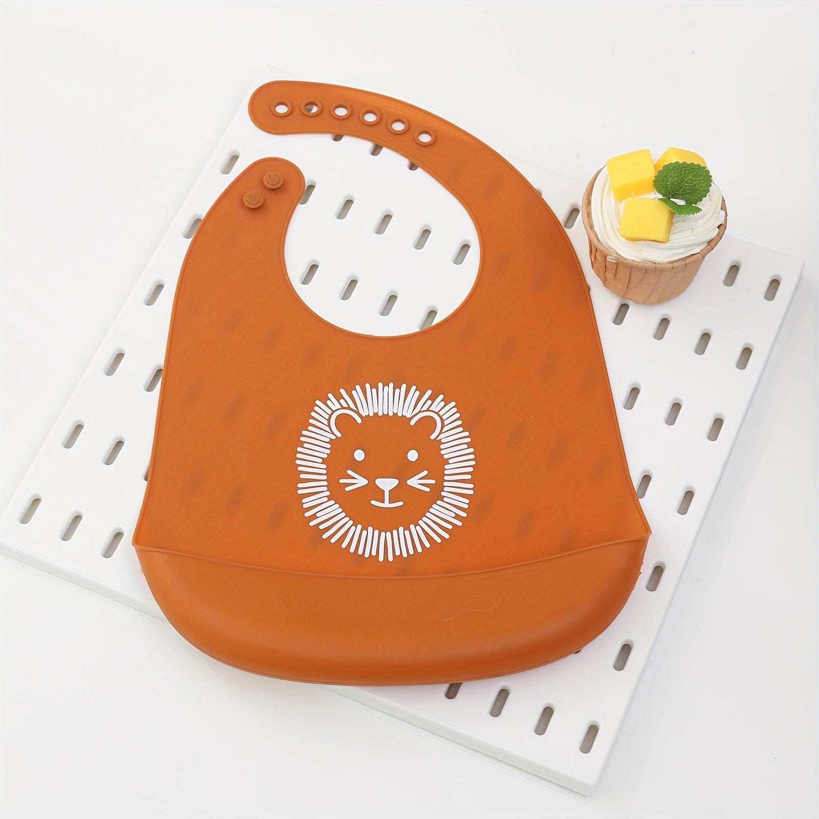 Baby Silicone Bib for Infants Waterproof Lion Print Durable Food Catcher