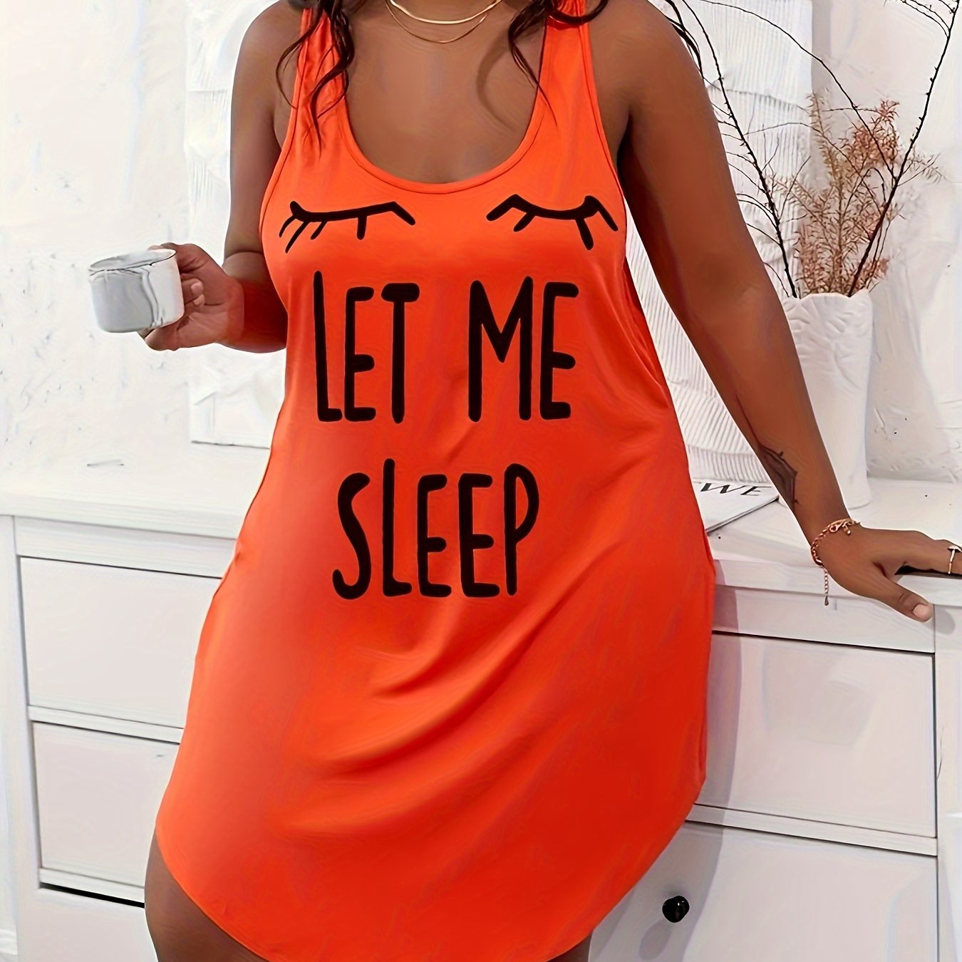 Women's Plus Size Casual Sleep Dress Racer Back Nightdress with Print