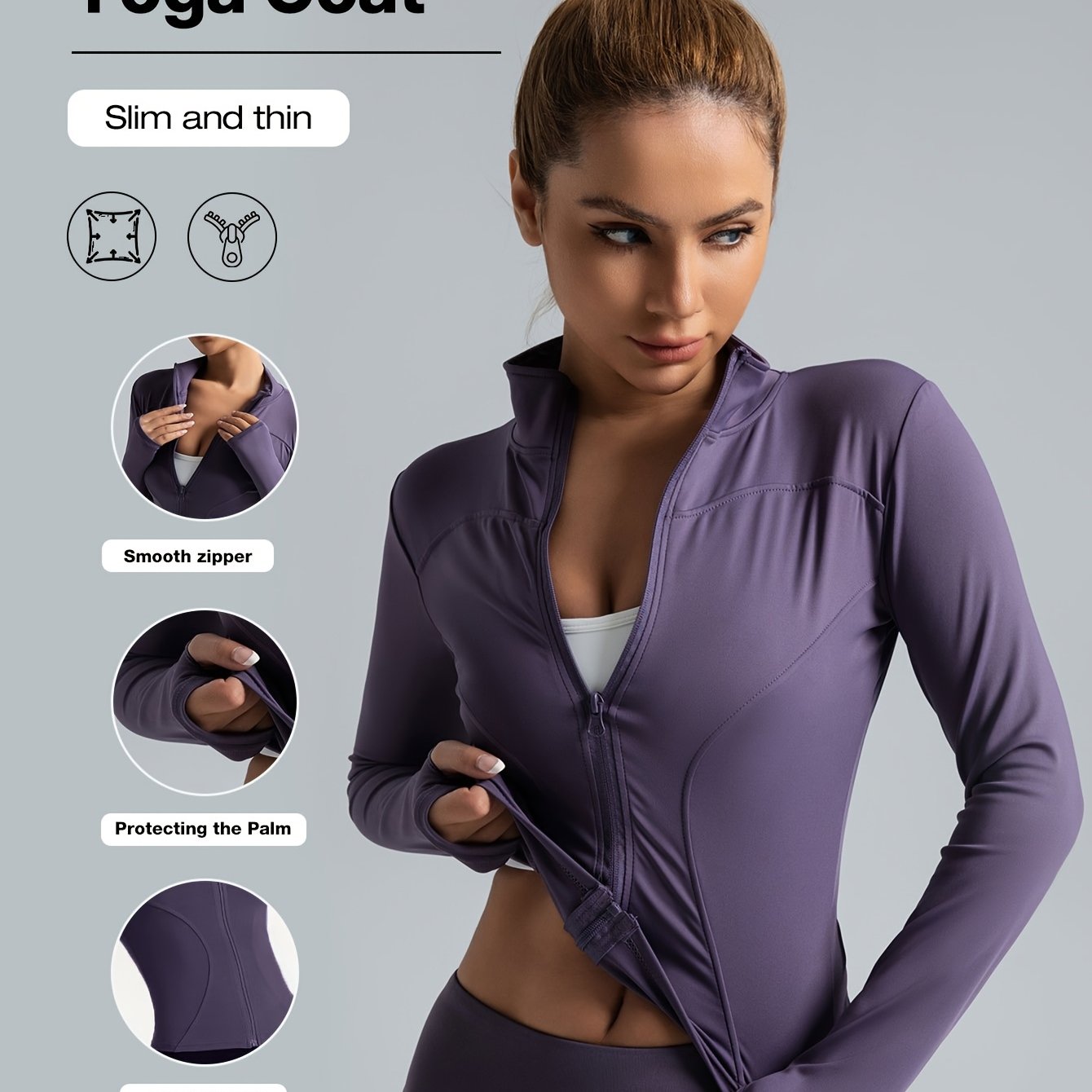 Women's Polyester Elastane Midi Yoga Jacket Full Zip Slim Fit All Seasons Activewear