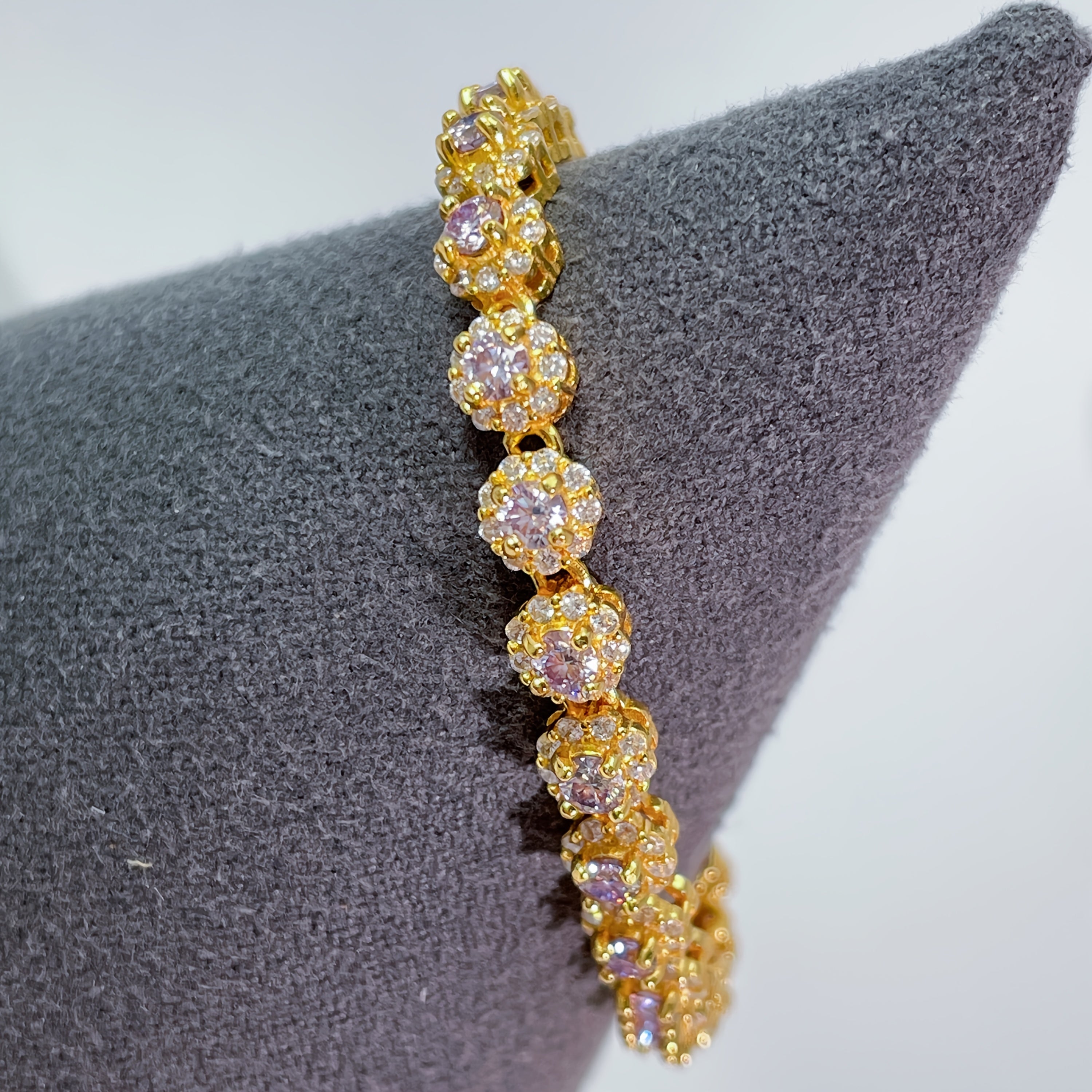 Silver Boho Style Bracelet with 0.1 Carat Purple Moissanite and 14K Gold Plating