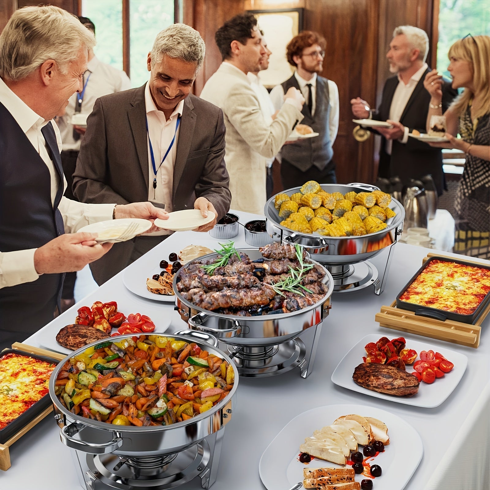 Set of Two Golden Stainless Steel Chafing Dishes with Lids for Catering and Events