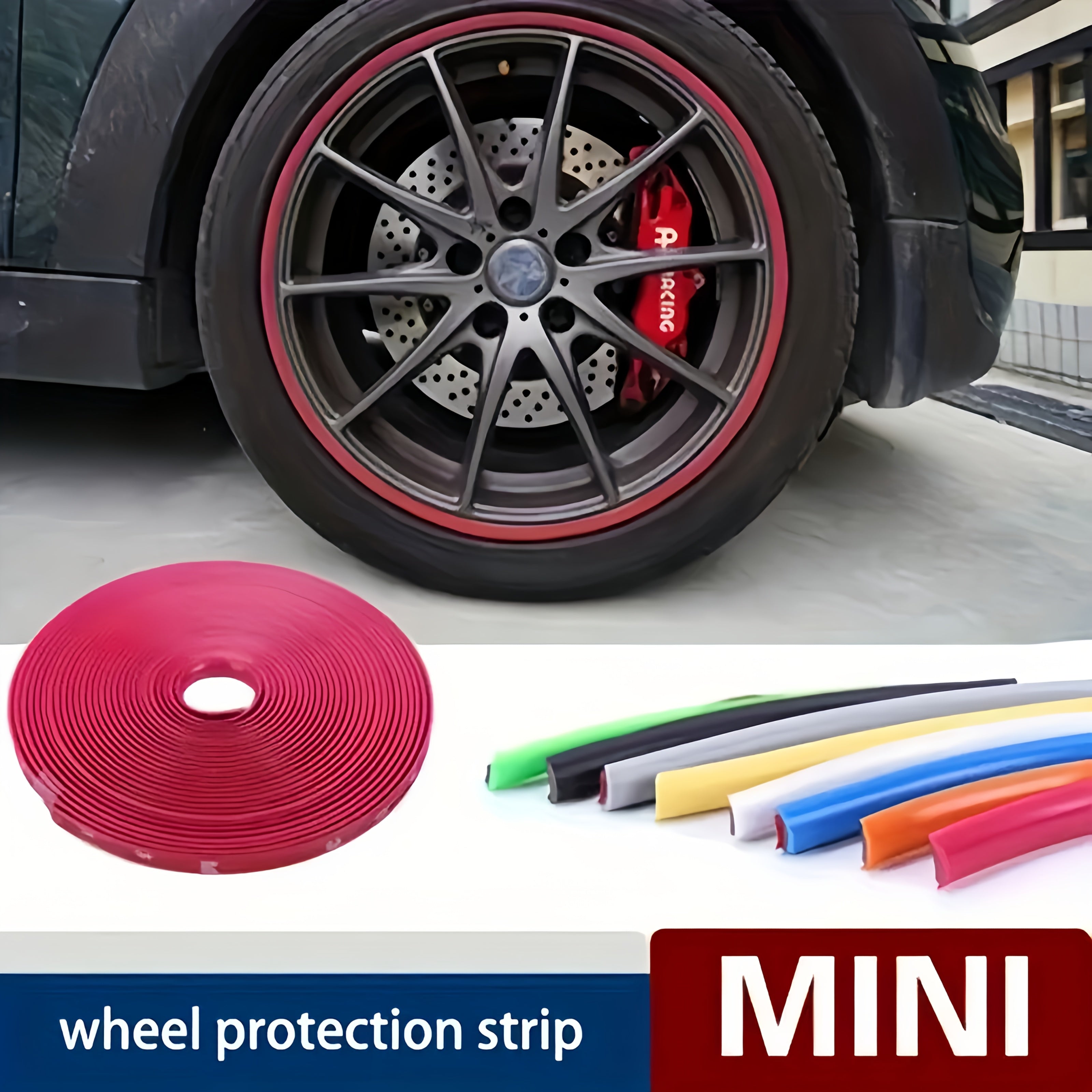 Universal Rubber Wheel Rim Protector Black Red Edge Guard 314.96 Inch