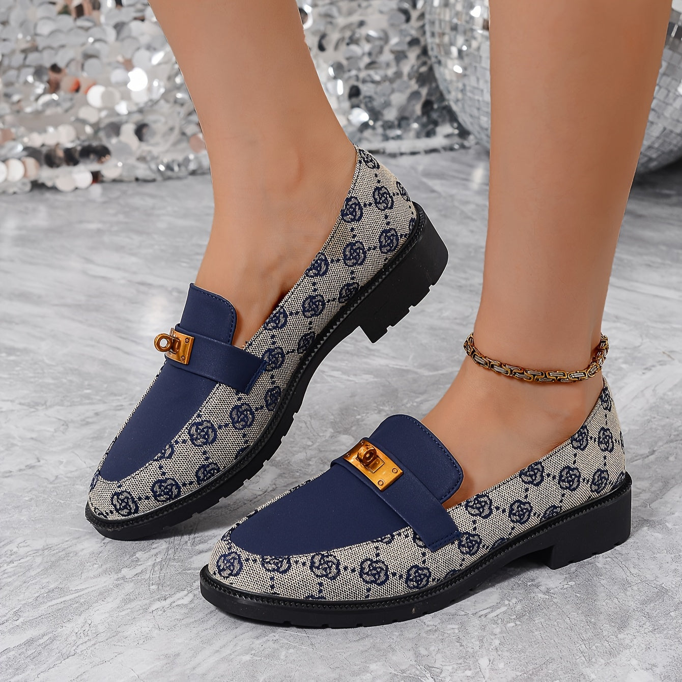 Women's Leather Loafers Four Seasons Embroidered Floral Oxford Shoes