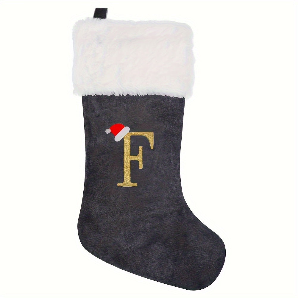 Christmas Stocking Grey and White Flannel Embroidered Home 43cm Feather-Free