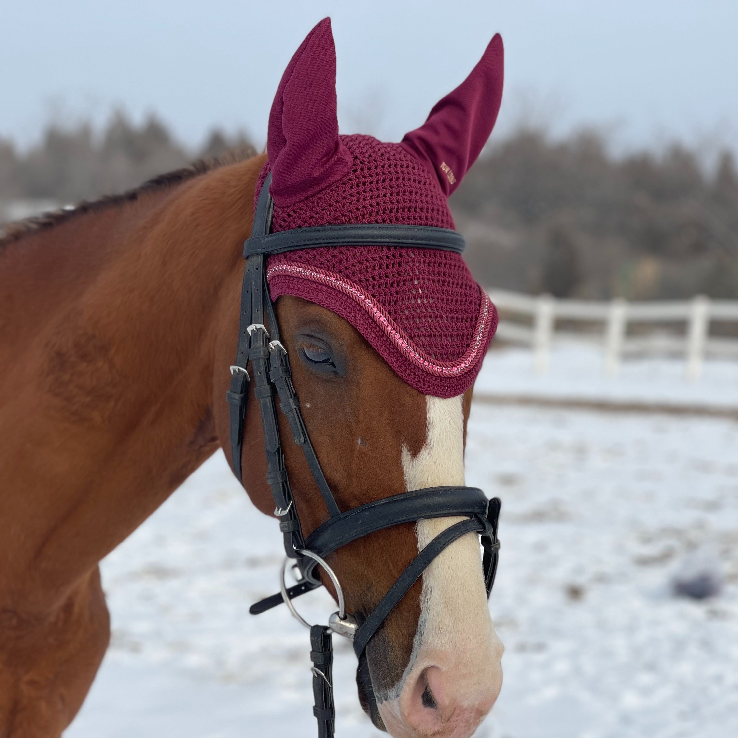 3D Sparkly Knitted Horse Ear Covers Spandex with Glitter Design
