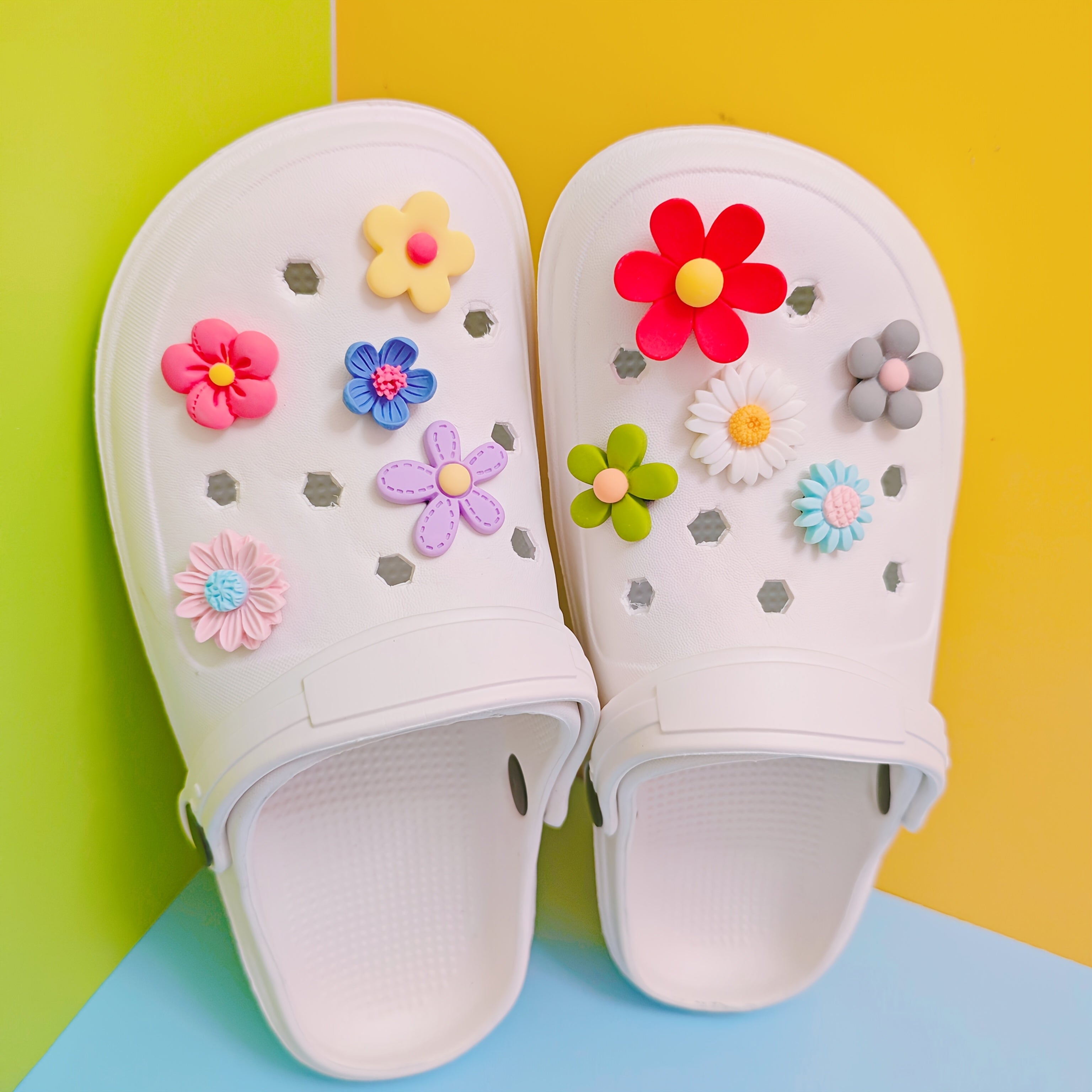 10Pcs Colorful Cartoon Flower Shoe Charms for Clogs Sandals and Slippers