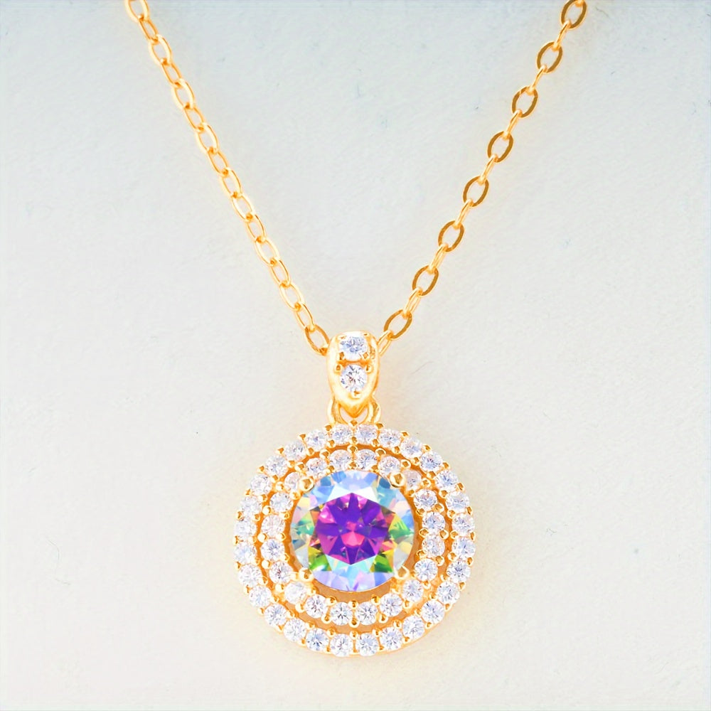 Lady 1 Carat Multicolor Moissanite Necklace Halo Pendant for Engagements Weddings Bridal