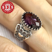 Qo'l bilan tayyorlangan Filigran San'at Tafsiloti 925 Sterling Silver Yurak Kokteyl Halqasi Amethyst Qimmatbaho To'pi bilan, To'ylar va Partiyalar uchun Ideal, Har kuni kiyish uchun mustahkam