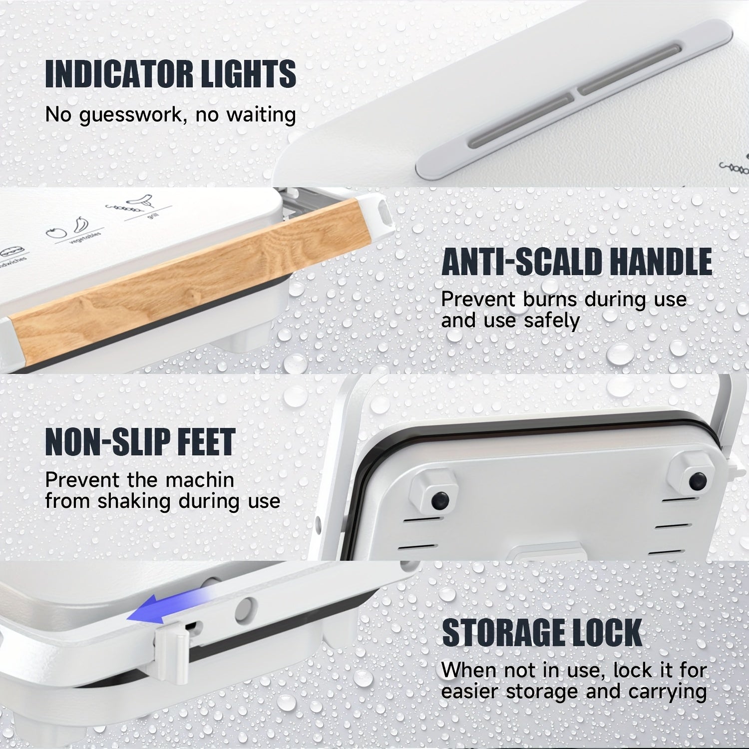 Антипригарный контактный гриль и пресс для панини с запирающейся крышкой, квадрат 25 см, регулируемая температура