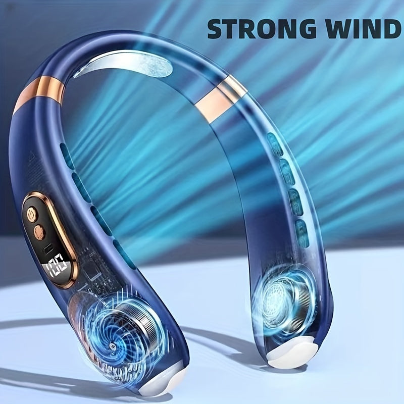 Portable Neck Fan with LED Display, 5-Speed, Rechargeable, Colorful Night Light
