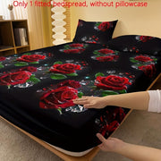 Brushed Fitted Sheet Deep Pocket 3D Red Rose Print Soft Bedding for Bedroom