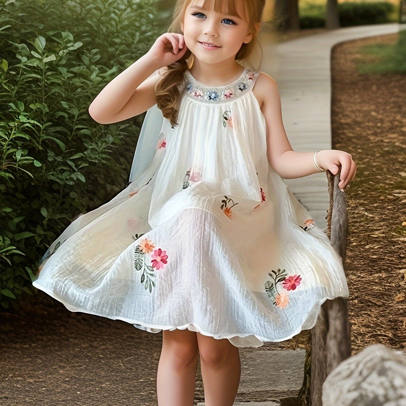 Girls Summer Floral Sleeveless Dress for Girls Casual Party and Daily Wear