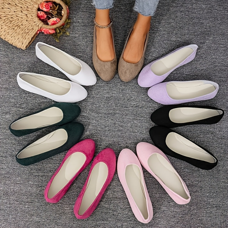 Women's Slip-On Flats Soft Fabric Upper Rubber Sole Comfortable Round Toe Multi-Color