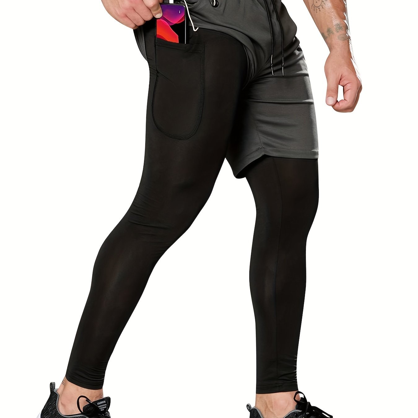 Men's 2-in-1 Workout Shorts with Pocket High Stretch Cropped for Running Yoga Training