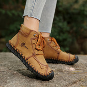 Women's Vintage-Inspired High-Top Lace-Up Boots with Flat Heel