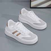 Women's White Sneakers with Beige Accents Lightweight All-Season Casual Shoes