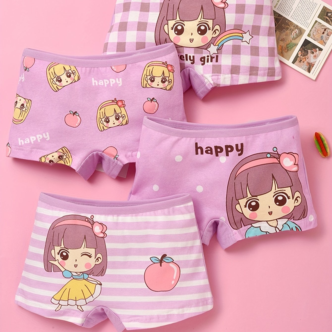 Toddler Girls Cotton Underwear Pack of 4 Breathable Soft Cute Animal Patterns