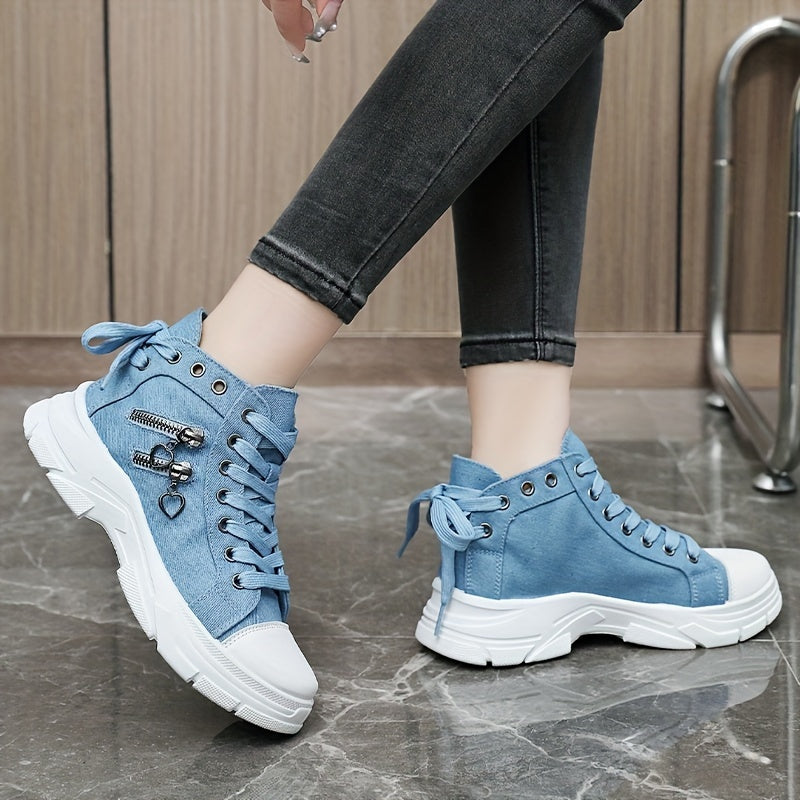 Женские повседневные высокие ботинки на шнуровке с боковой молнией, толстая подошва, весна-осень