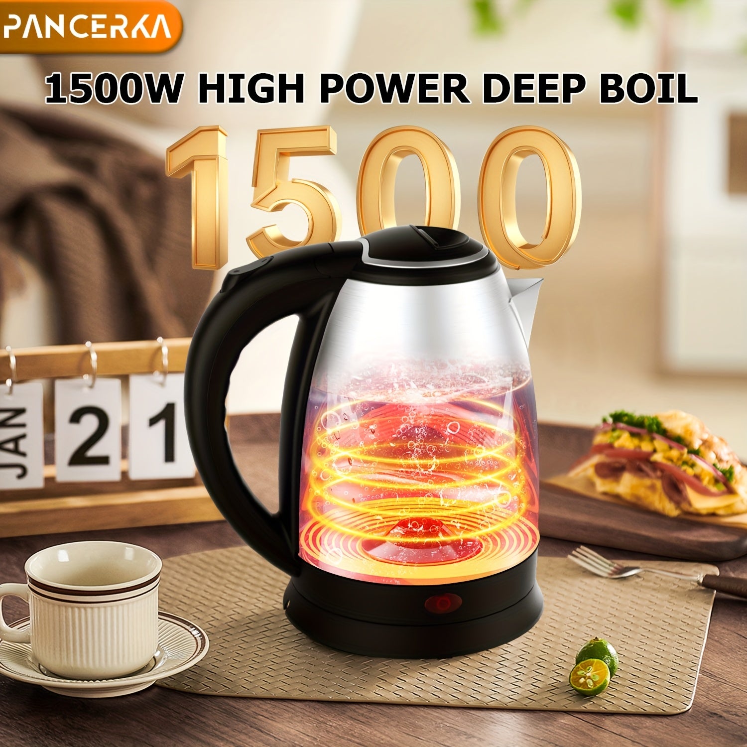 Stainless Steel Electric Kettle 1.8L Tez qaynash Avtomatik o‘chirish issiq suv