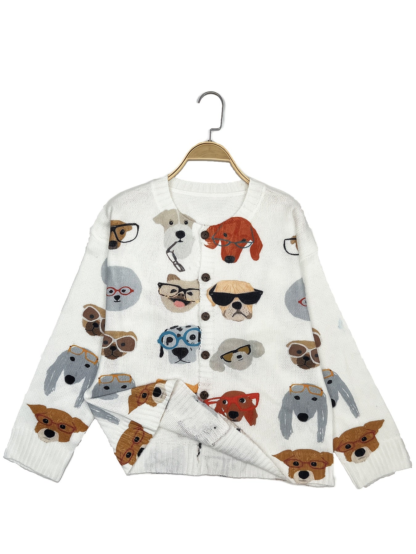 Cárdigan de talla grande para mujer, ligero, con estampado de perros, primavera y otoño, manga larga, abertura frontal