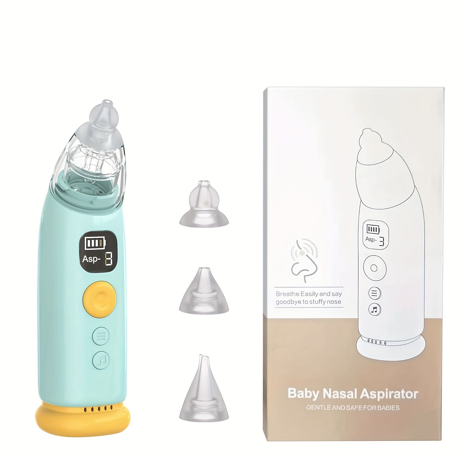 Electric Nose Sucker for Babies with Music Light, 3 Silicone Tips, Adjustable Suction