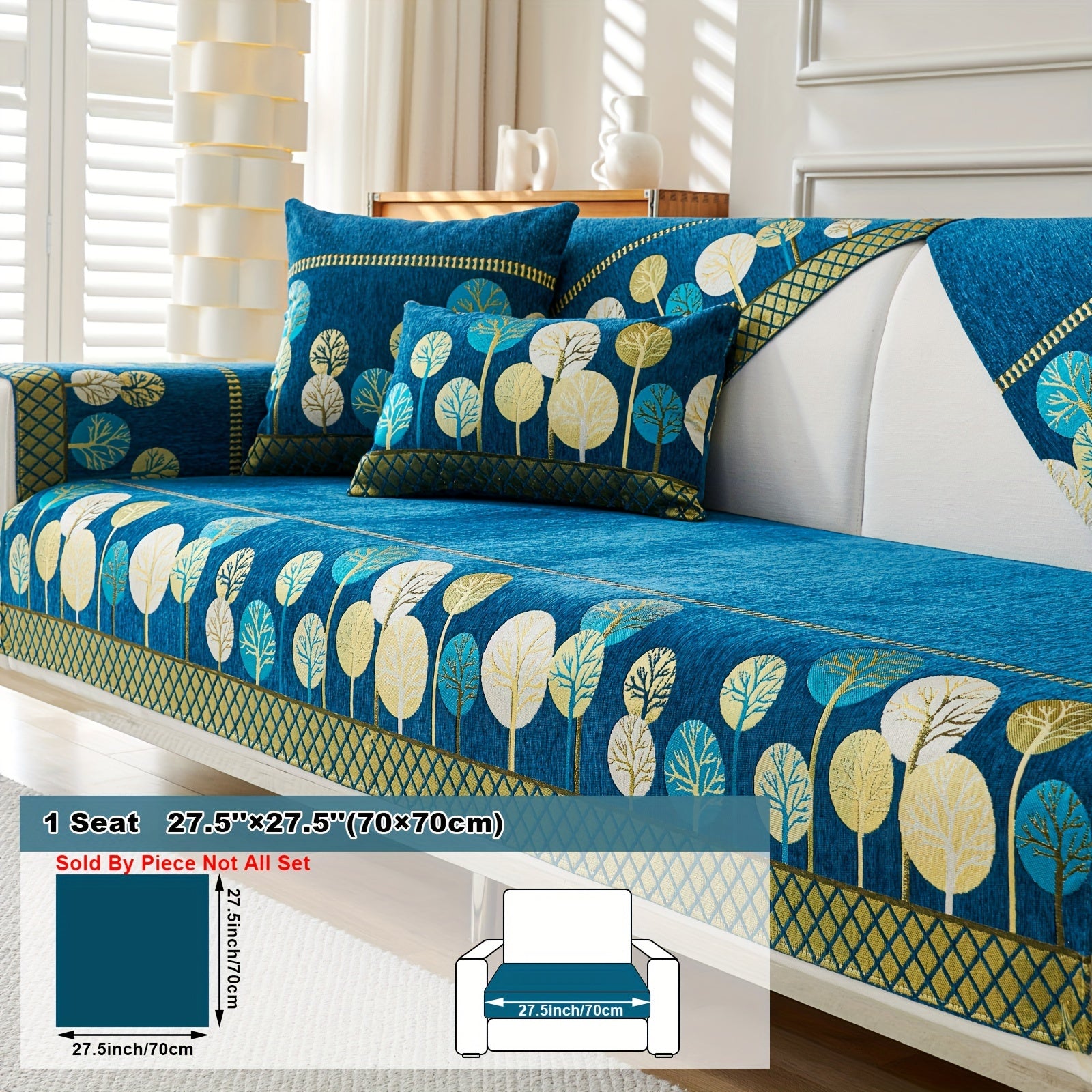 Boho Style Sofa Cushion with Moon and Tree Design Chenille All-Season Pet-Friendly Soft Modern