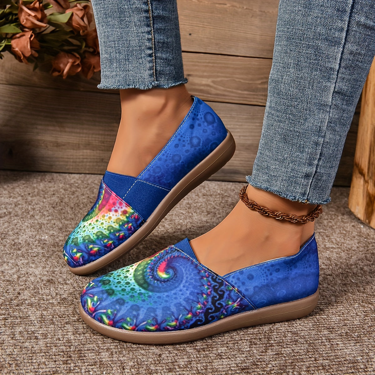 Zapatillas planas coloridas con estrellas para mujer, ligeras, slip-on, mocasines casuales para verano