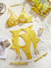 Women's Butterfly Lingerie Set with See-Through Spaghetti Straps and Leg Straps Bra and Panty