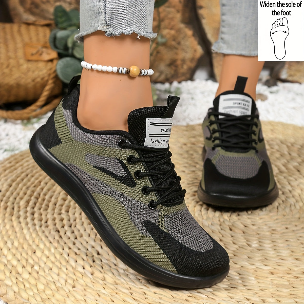 Women's Wide Platform Sneakers Breathable Fabric Running Shoes Black/Gray